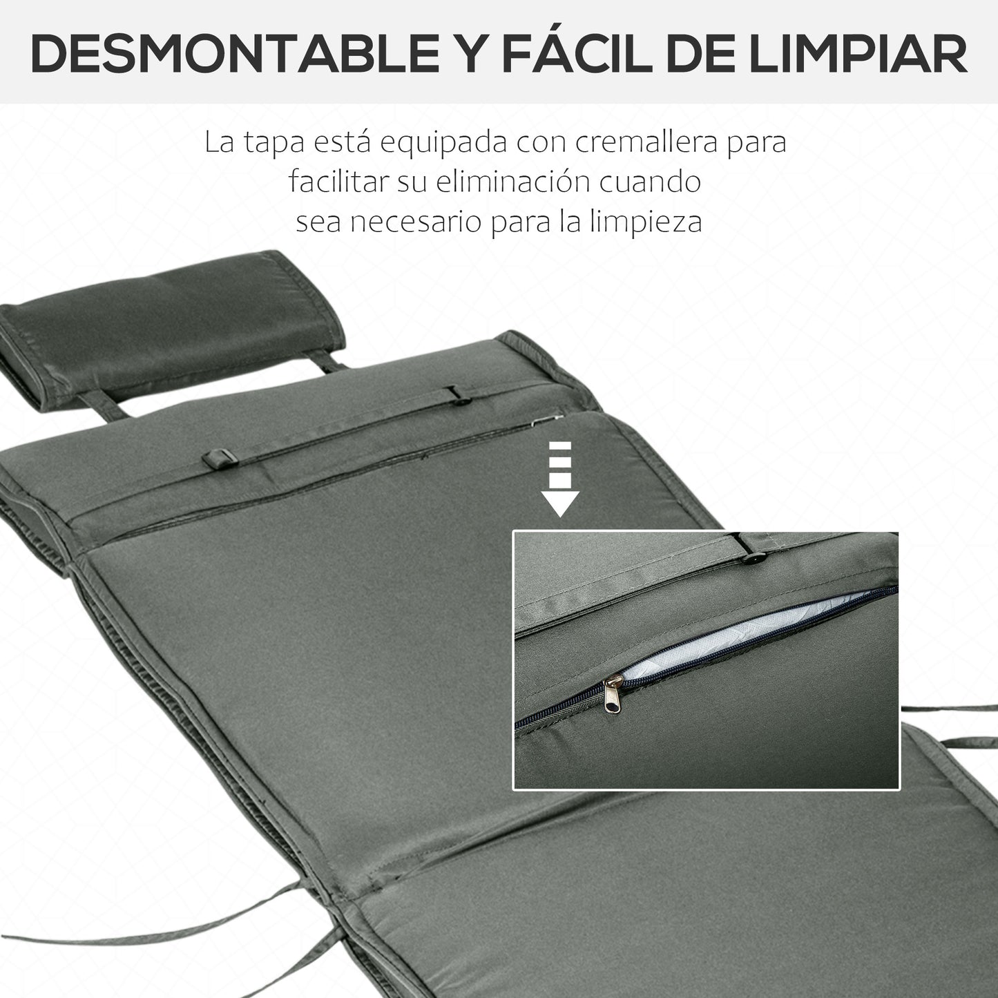 Outsunny Cojín Tumbona Exterior Solo 198x53x5cm Con Reposacabezas Gris_5