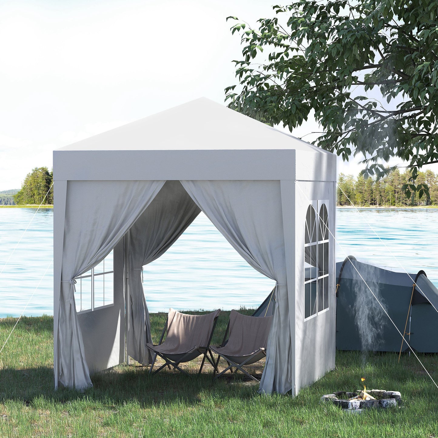 Outsunny Carpa Plegable 2x2m Exterior Con 4 Paredes Y Bolsa De Transporte Blanco_1