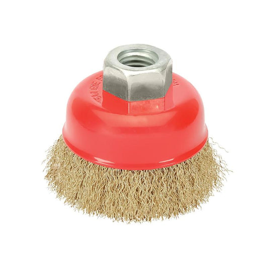 Cepillo Taza Con Alambre De Acero Latonado Rosca M14, Ø 65 Mm. Alambre De Ø 0,30 Mm.