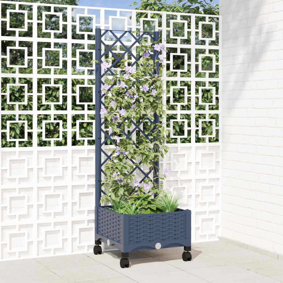 Jardinera Con Enrejado Y Ruedas Gris Azulado 40 X 40 X 131,5 Cm_1