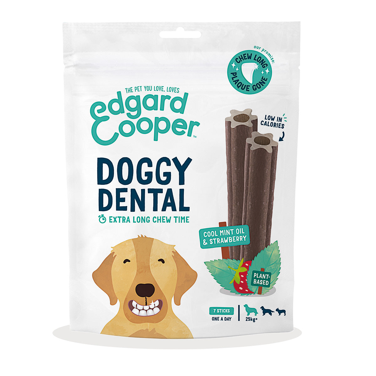 Doggy Dental para cães grandes Menta e Morango Edgard Cooper 7 palitos