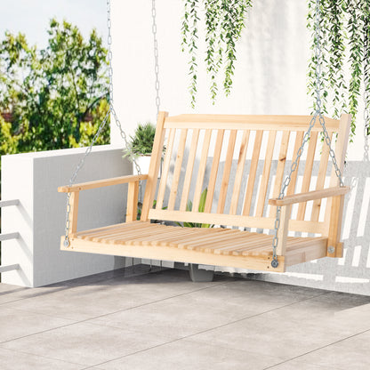 Outsunny Banco Columpio De Madera De 2 Plazas Con Reposabrazos Cadenas Ajustable_1