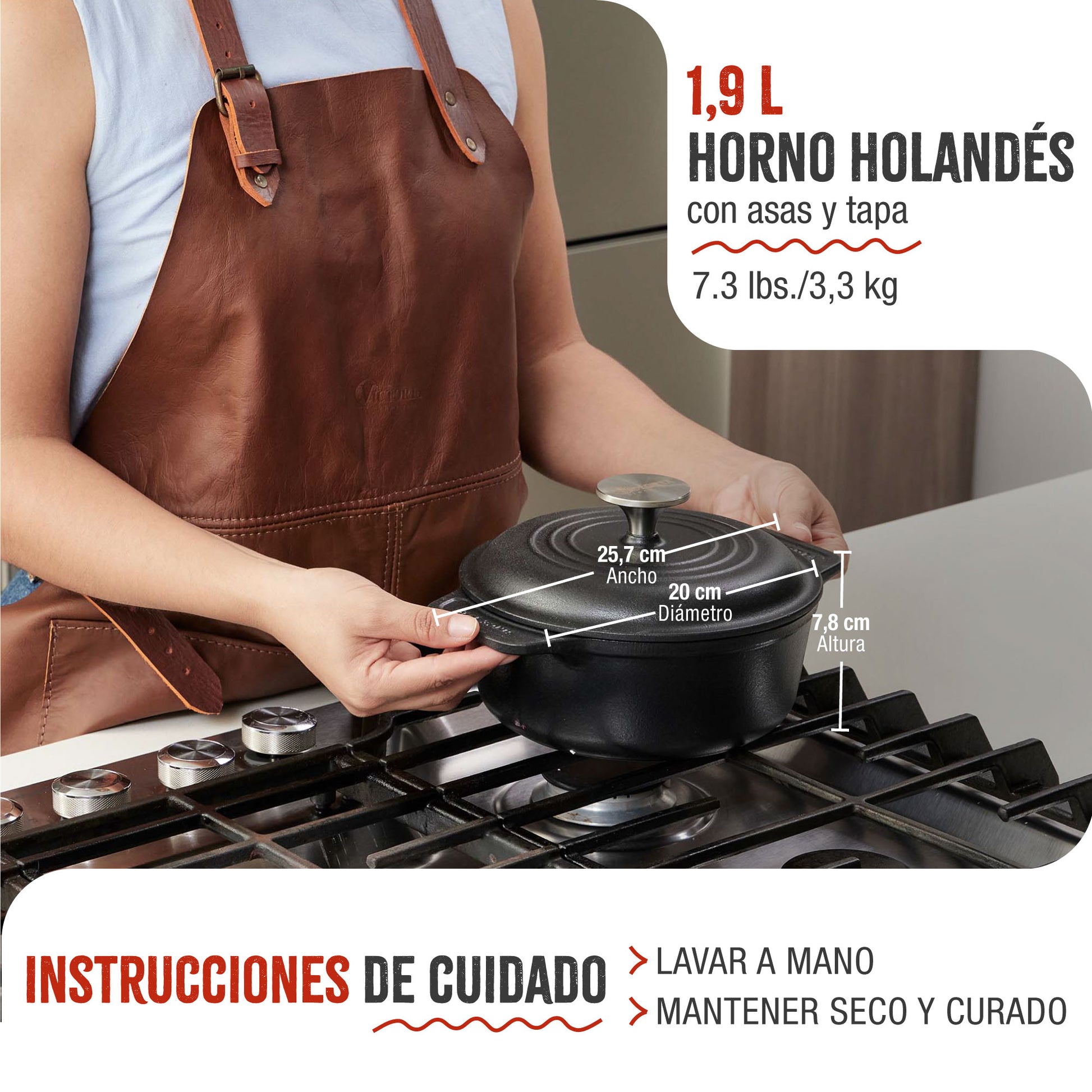 Victoria Horno Holandés Olla Inducción Hierro Fundido Curado 20cm, Cocotte 1,9l, Sin Ptfe Ni Pfoa, 31114, Negro_4
