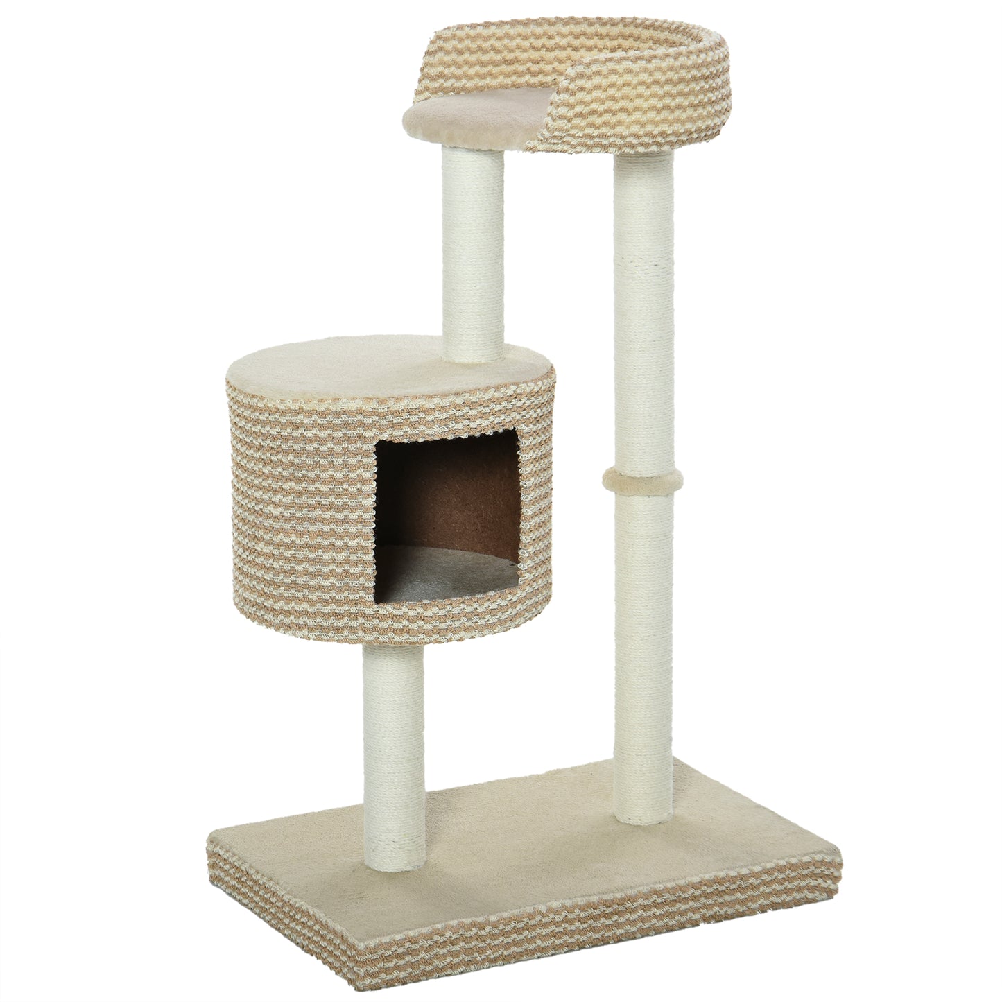 Pawhut Árbol Rascador Para Gatos Con Cueva Postes De Yute Y Plataforma Beige_0