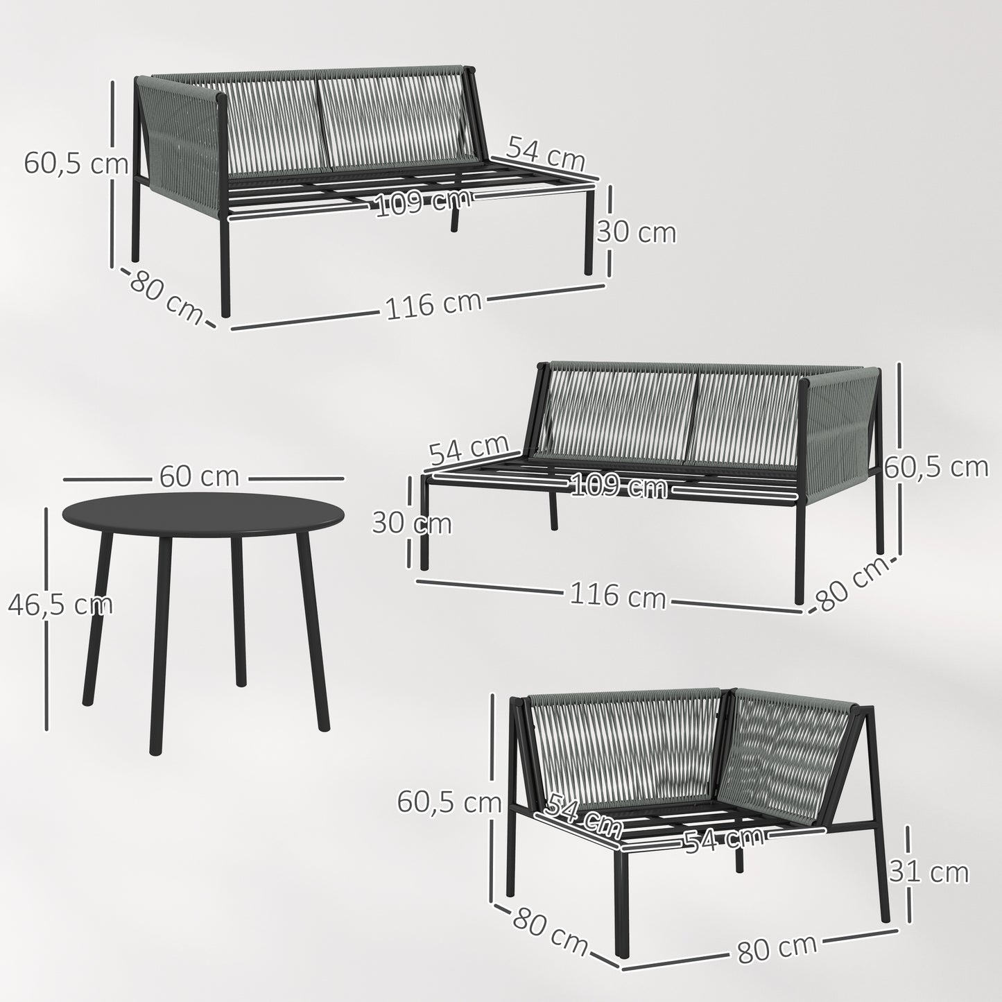 Outsunny Conjunto Jardín De Ratán Con 2 Sofás De 2 Plazas Sofá Esquina Mesa Gris_2