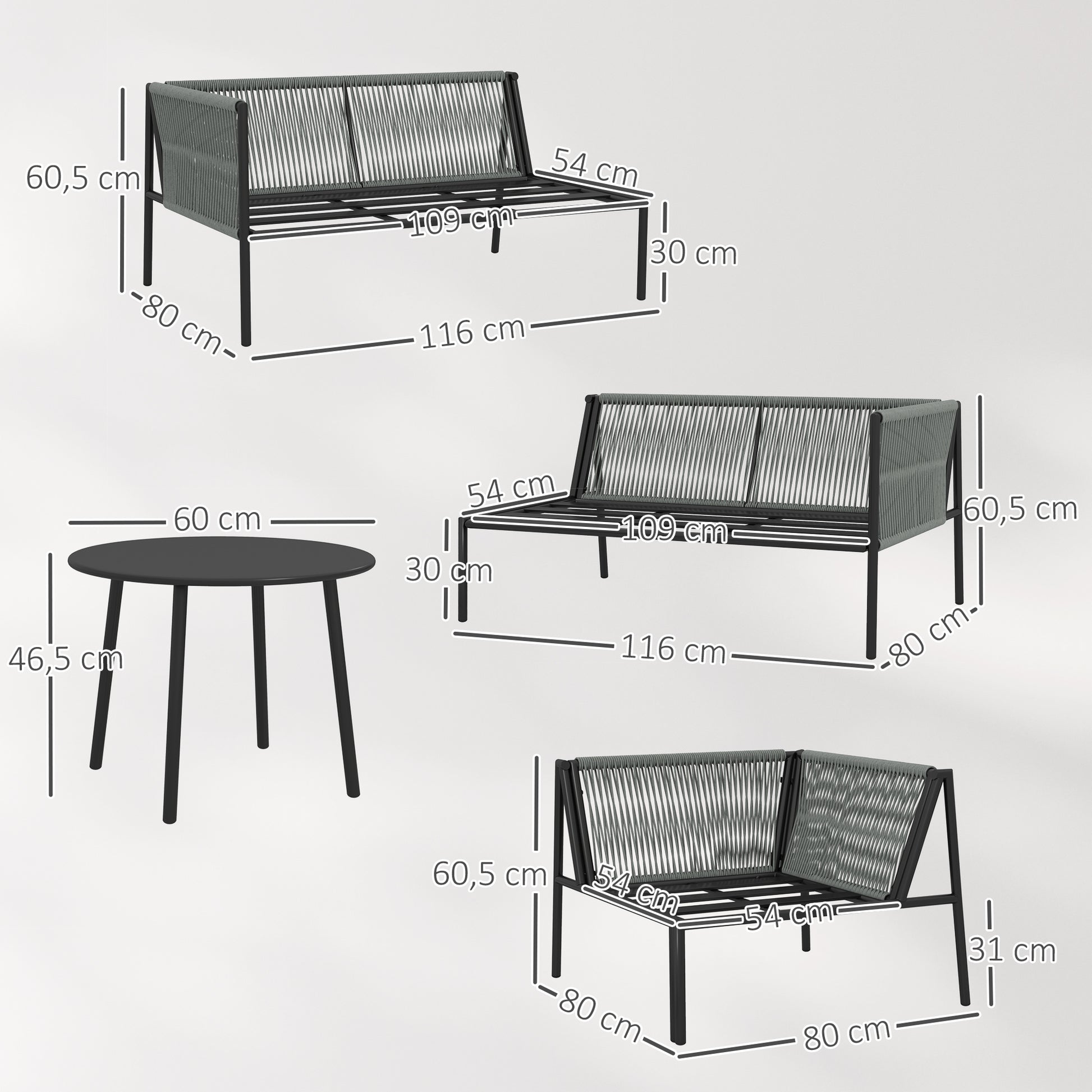 Outsunny Conjunto Jardín De Ratán Con 2 Sofás De 2 Plazas Sofá Esquina Mesa Gris_2