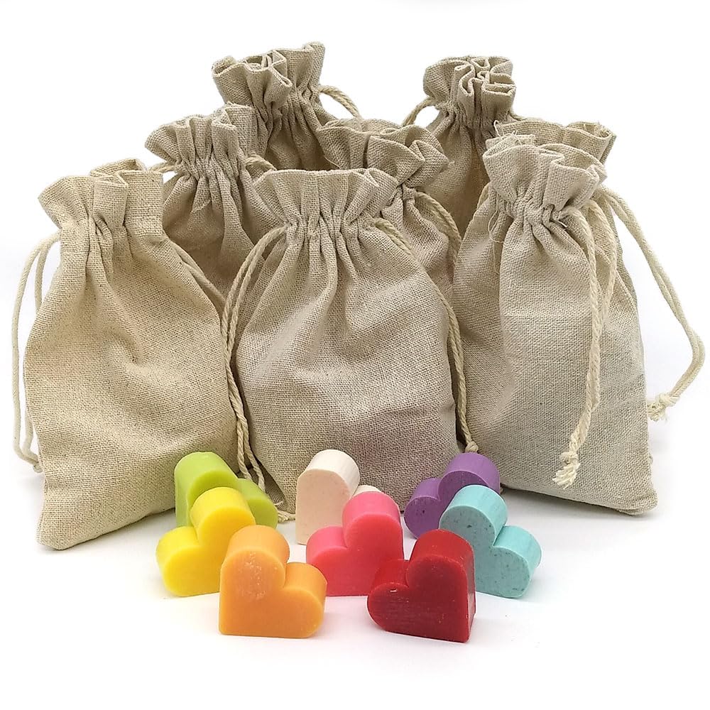 Bolsa De Yute Con 5 Jabones - Aroma Frambuesa - Jabón De Glicerina Con Forma De Corazón - Detalle Para Invitados_4
