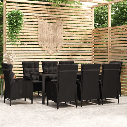 Vidaxl Juego De Comedor De Jardín 9 Piezas Ratán Sintético Negro_1