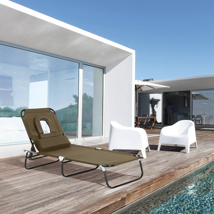 Outsunny Tumbona Plegable De Jardín Con Respaldo Ajustable Almohada Acero Marrón_3
