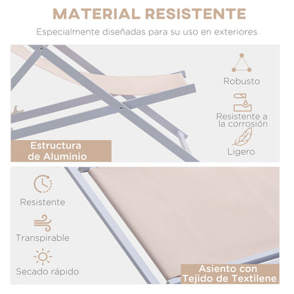 Outsunny Conjunto De 2 Tumbonas Reclinables Y Plegables 58x96,5x91,5 Cm Beige_5