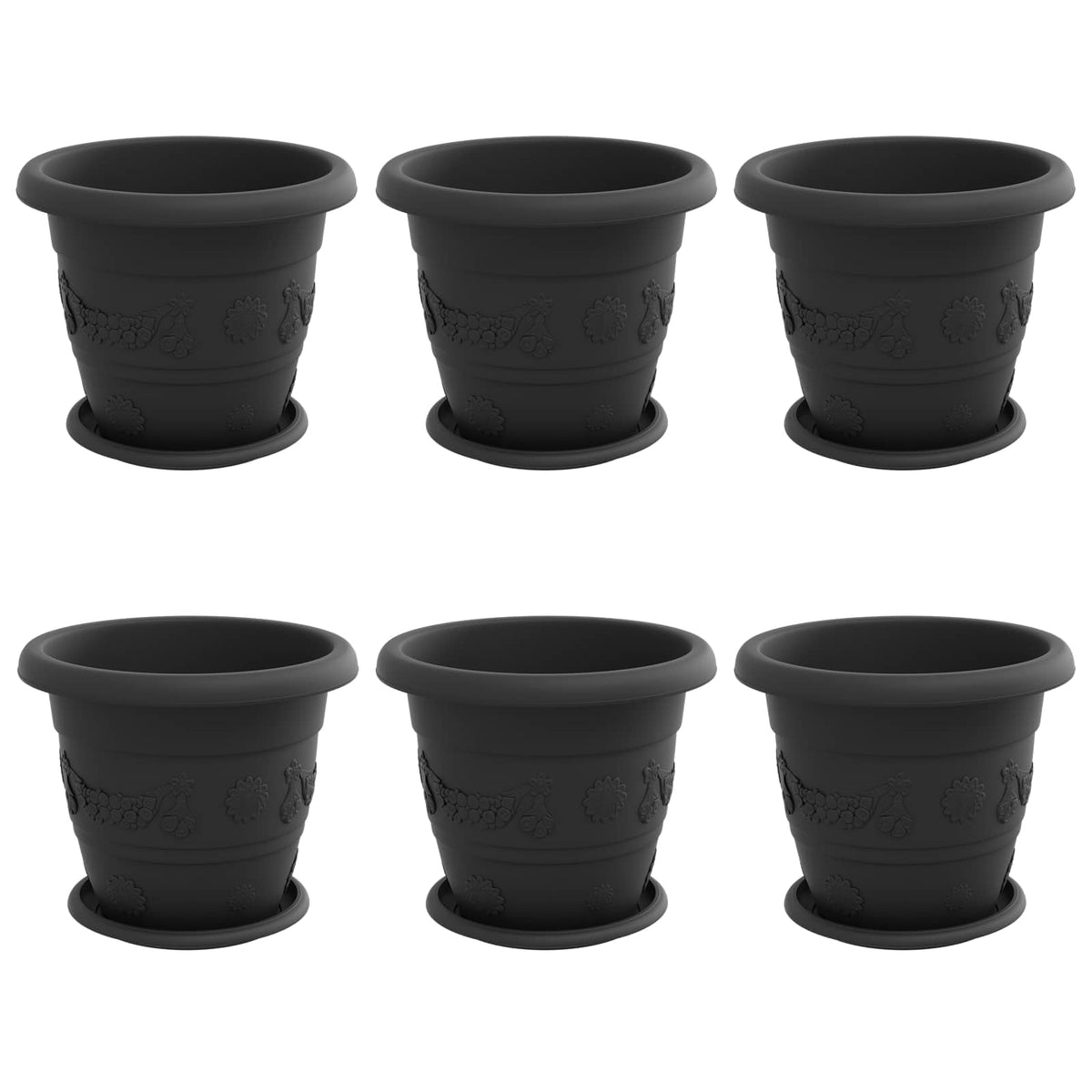 Macetas 6 Uds. Negro Ø 26 X 21.5 Cm Plástico_0