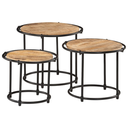 Mesas Apilables 3 Piezas Madera Maciza De Mango Rugosa_0