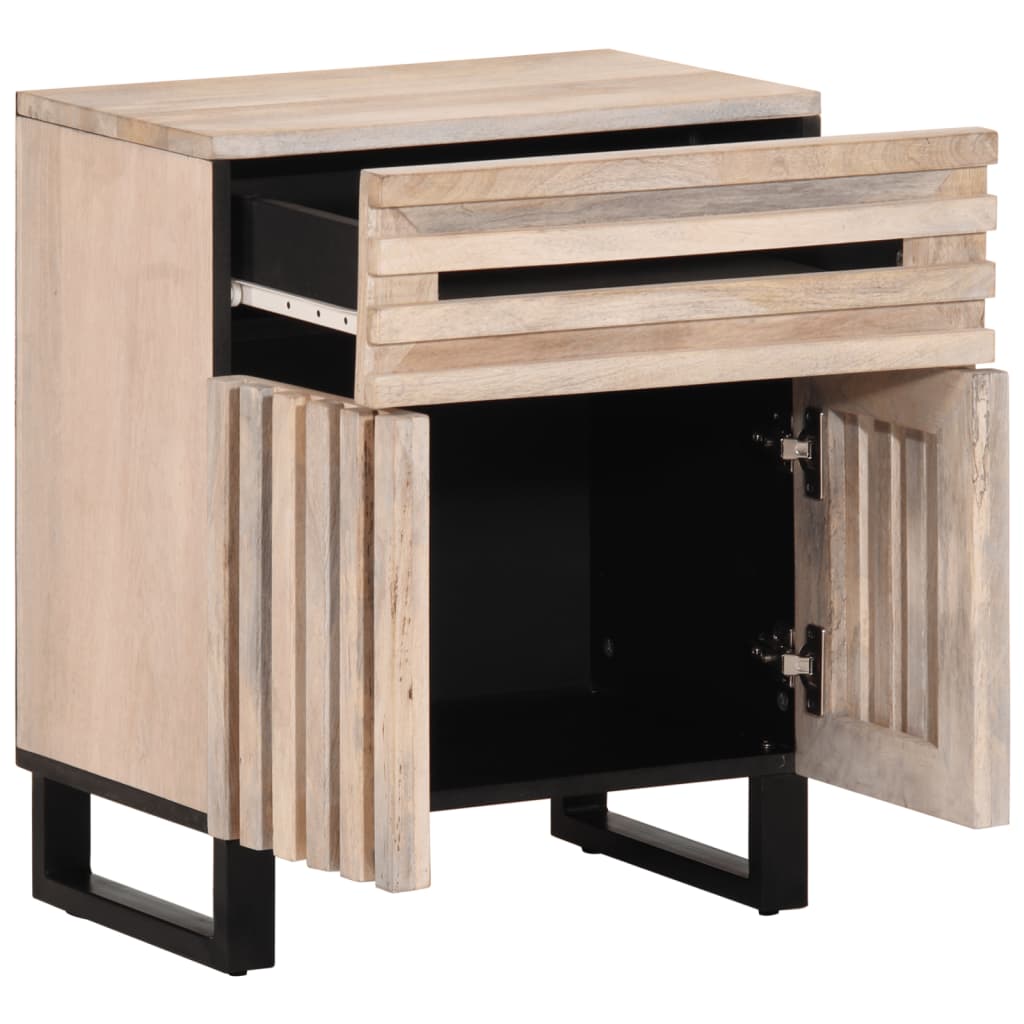 Mesita De Noche De Madera Maciza De Mango Rugosa 50x34x60 Cm_3