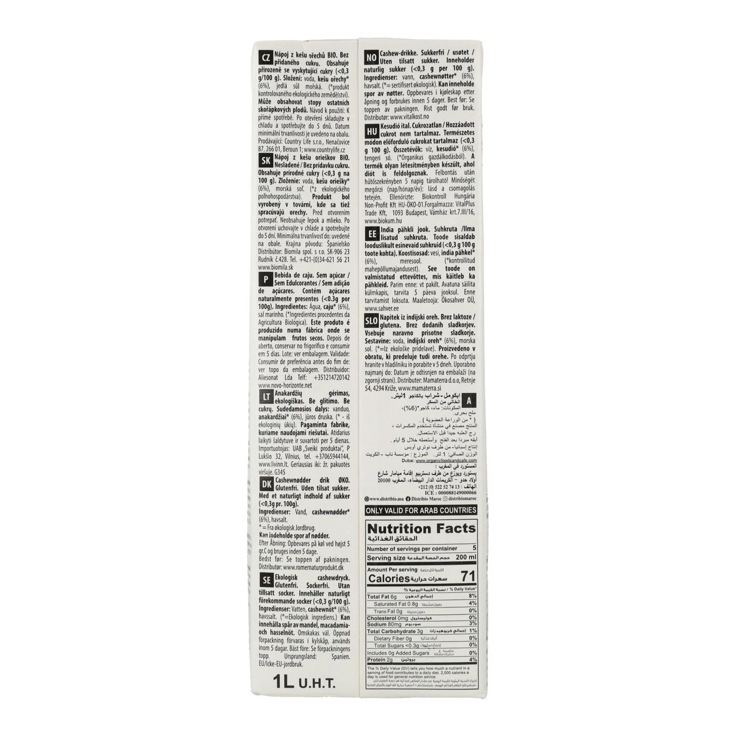 Bebida Vegetal de Caju Nature Bio Ecomil 1 L