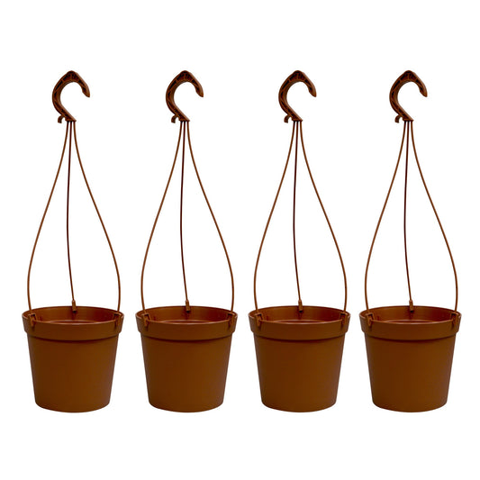 4 Macetas Cilíndricas Ø 12 Cm Con Ganchos, De Polipropileno Terracota_0