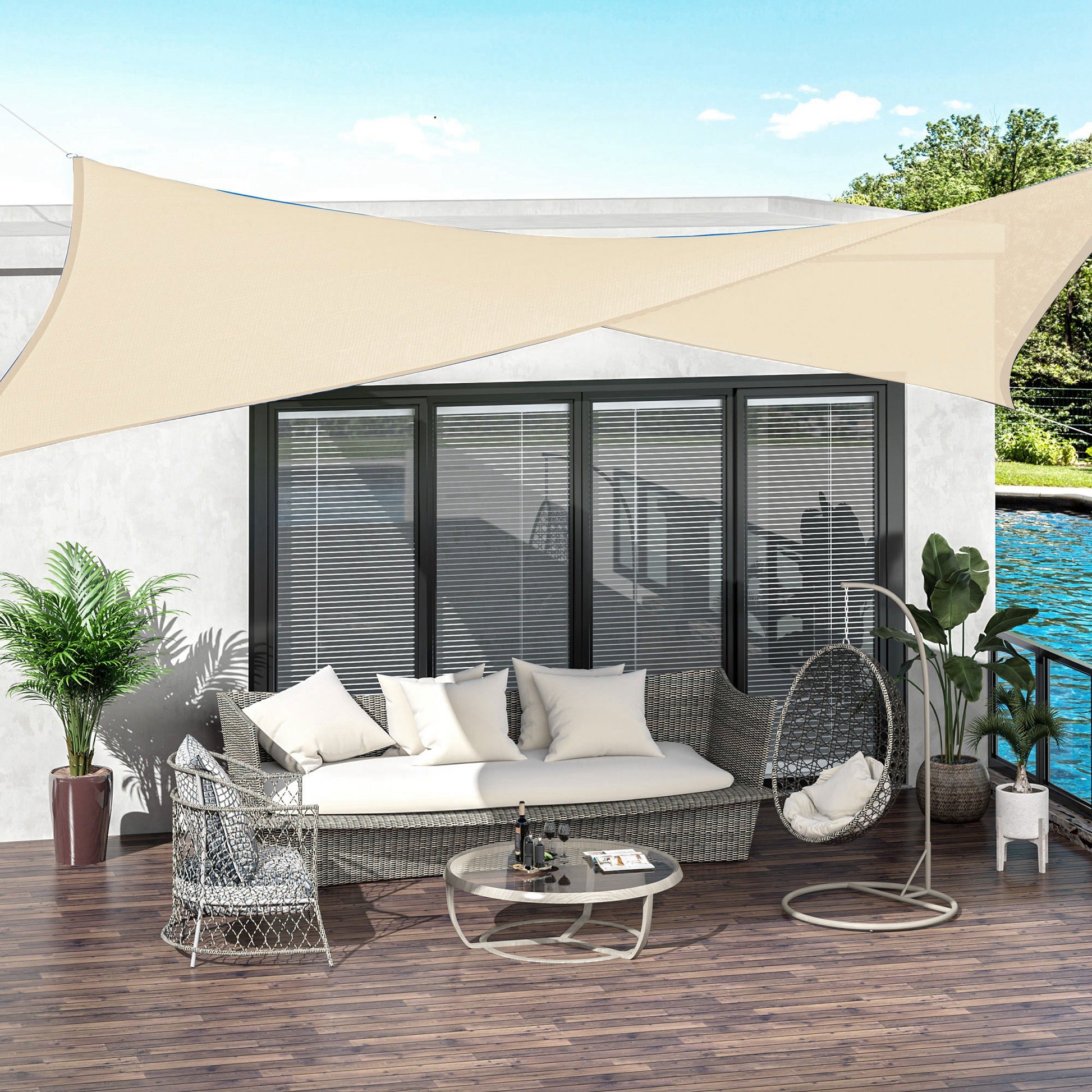 Outsunny Toldo Vela De Sombra Rectangular 4x6 M Con Anti-uv Crema_1