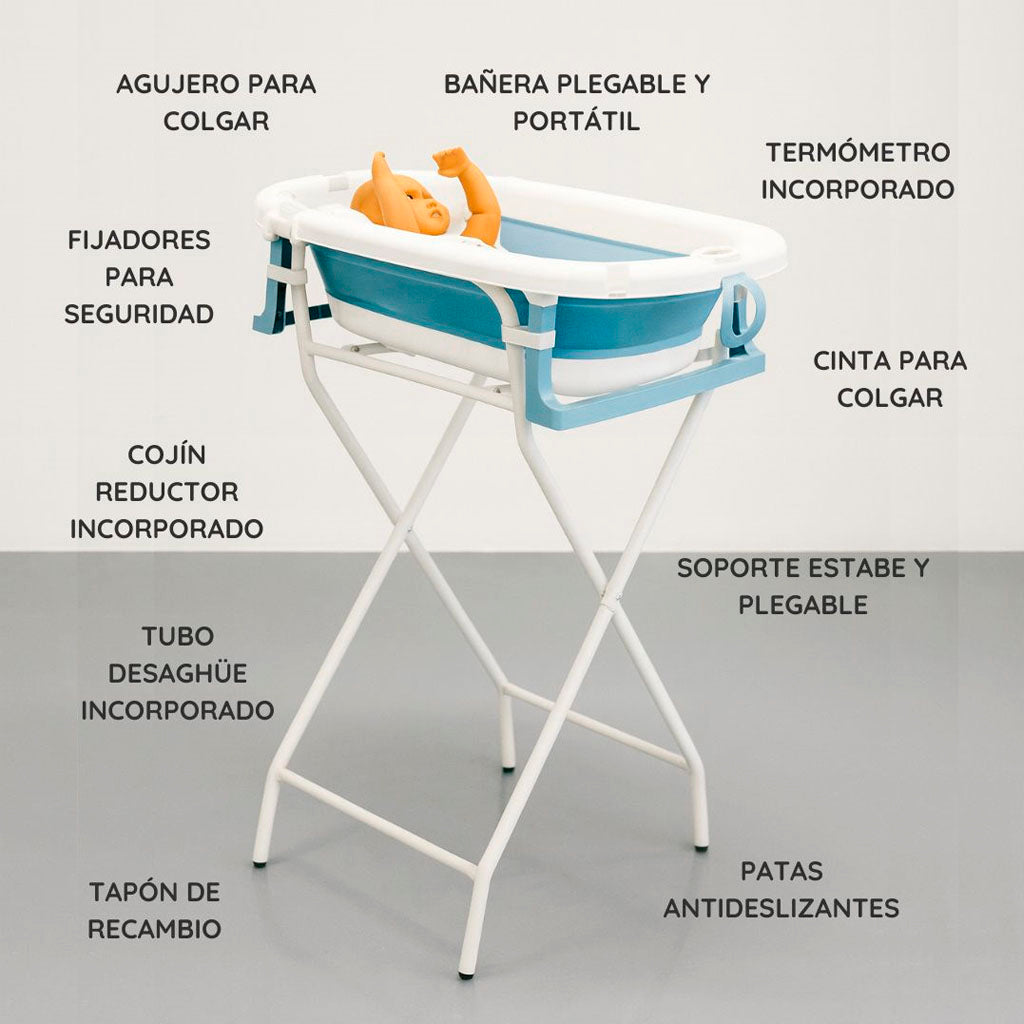 Bathby | Bañera Bebé Azul Con Cojín, Termómetro Y Soporte Plegable | Ligera, Segura Y Compacta Para Recién Nacidos_1