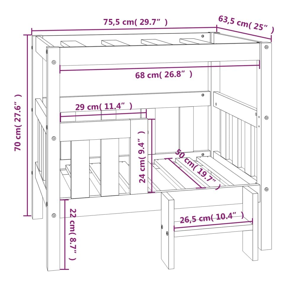 Vidaxl Cama Para Perros Madera Maciza De Pino Gris 75,5x63,5x70 Cm_2