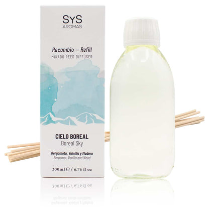 Recambio Mikado Cielo Boreal Experience SYS Aromas 200 ml | Con Palos | Aroma Amaderado y Dulce_0