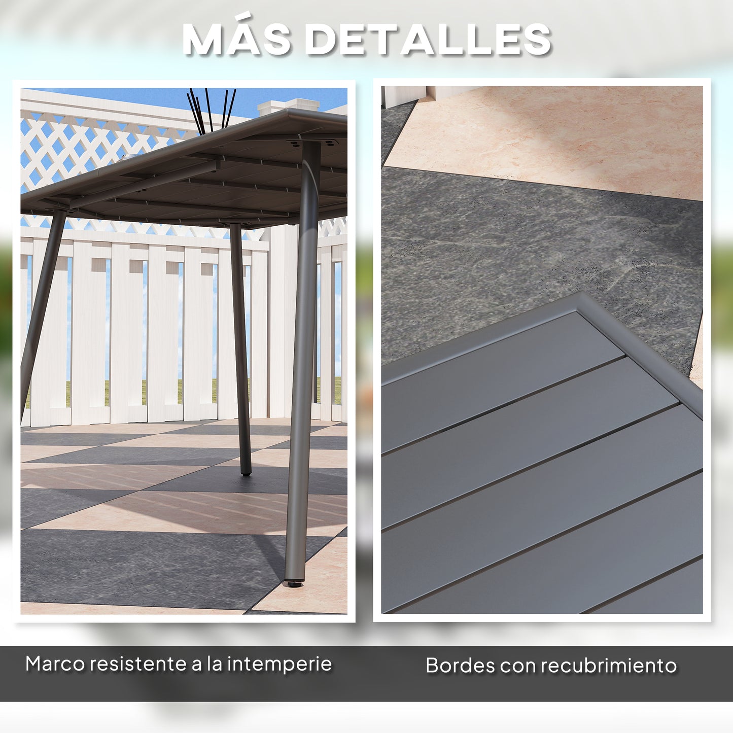 Outsunny Mesa Jardín Exterior Rectangular De Acero 150x80x74 Cm Gris Oscuro_5
