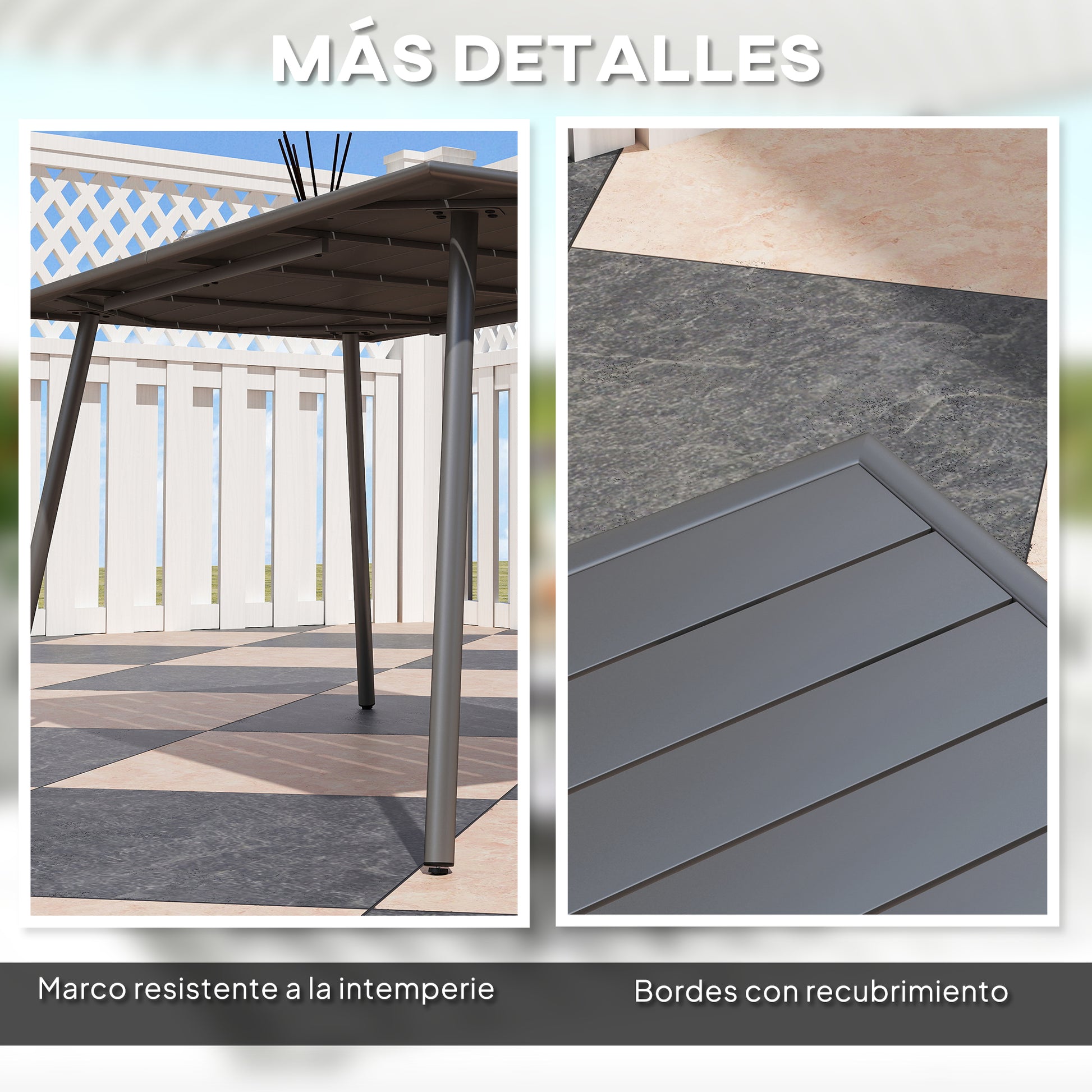 Outsunny Mesa Jardín Exterior Rectangular De Acero 150x80x74 Cm Gris Oscuro_5