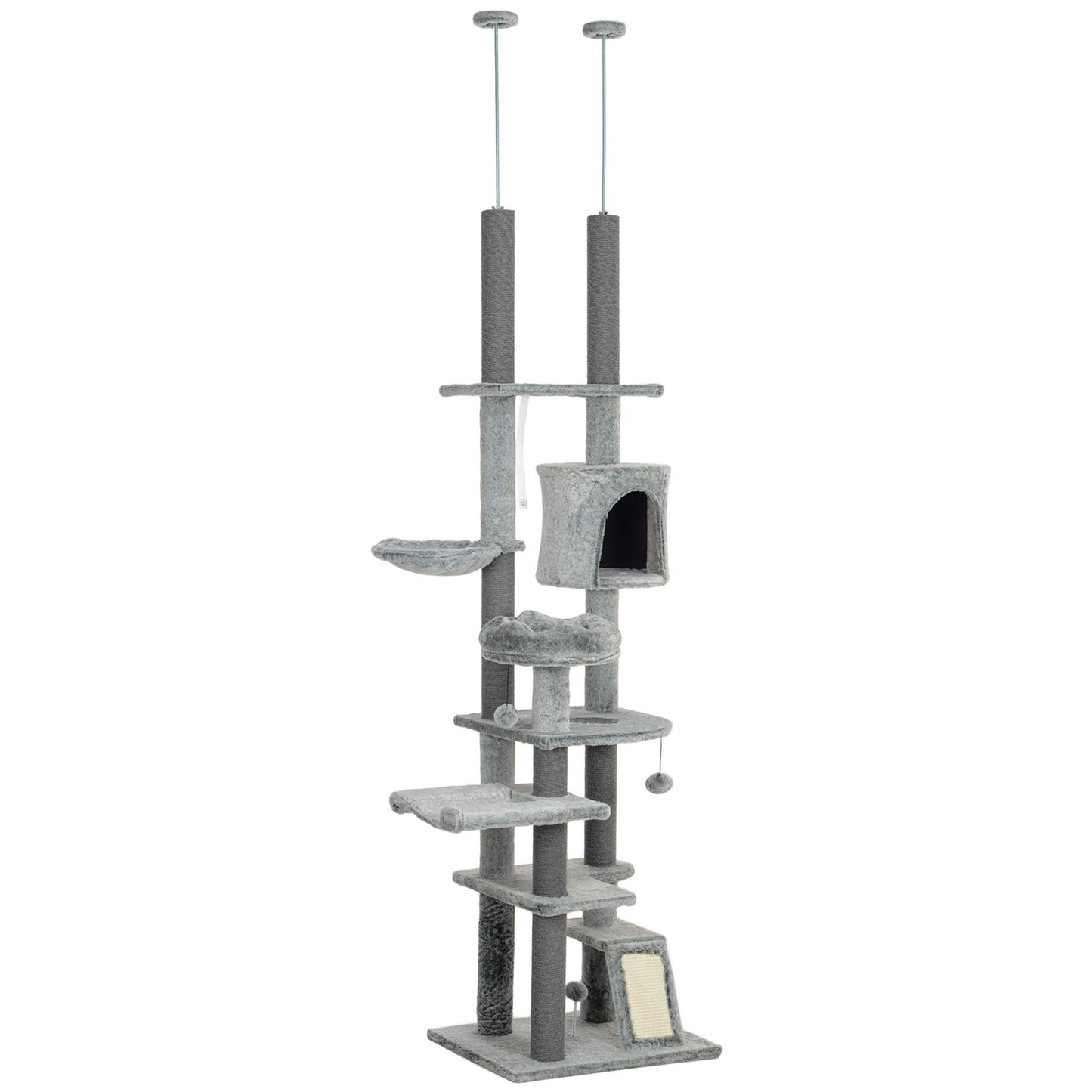 Pawhut Árbol Para Gatos De Suelo A Techo De 225-255 Cm Con Altura Ajustable Gris_0