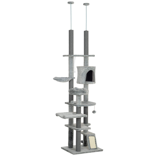 Pawhut Árbol Para Gatos De Suelo A Techo De 225-255 Cm Con Altura Ajustable Gris_0