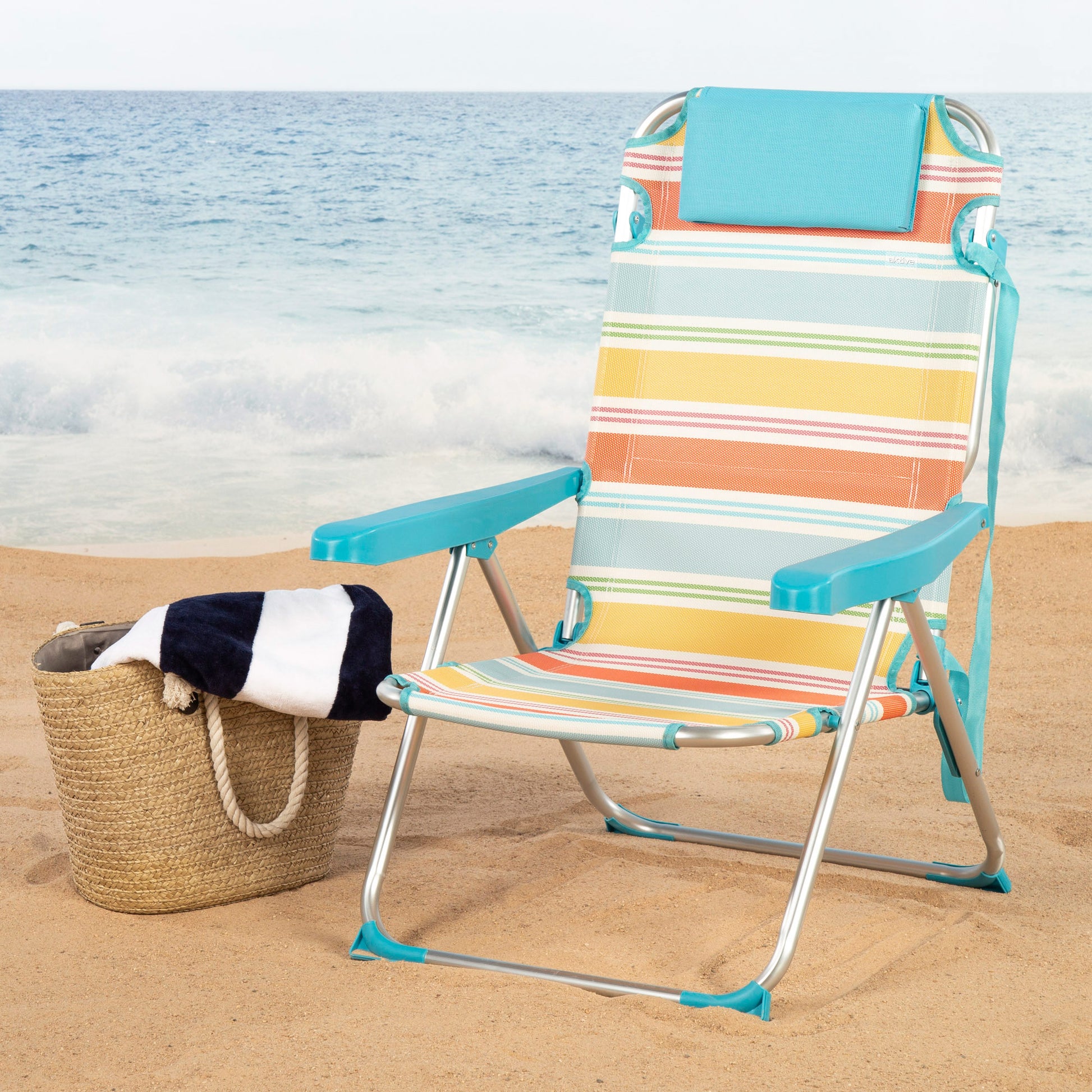 Aktive Silla Plegable Playa Rayas Multicolor, Aluminio, 5 Posiciones, Sistema Antivuelco,_1
