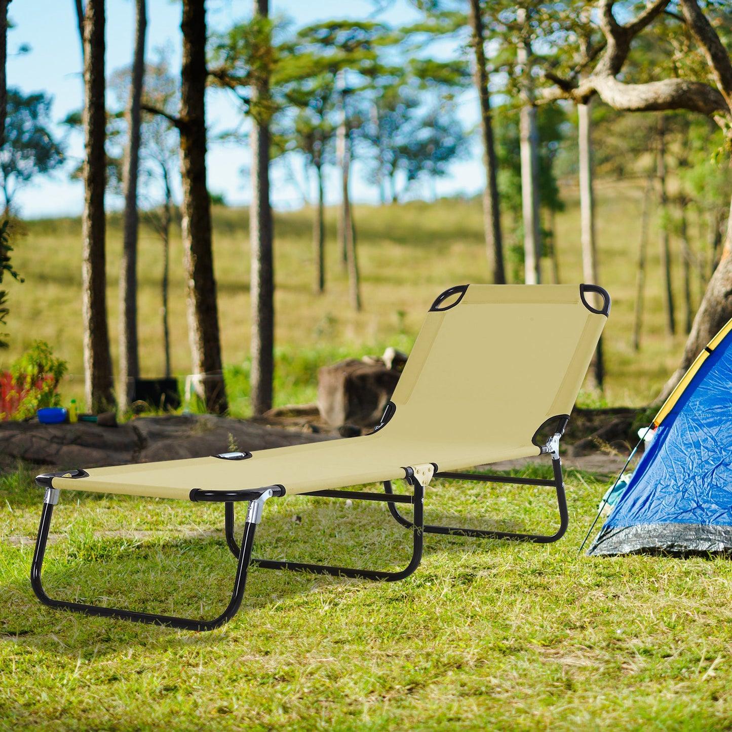 Outsunny Tumbona Plegable Reclinable Ajustable De 5 Posiciones 188x56x28cm Beige_1