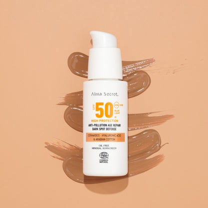 Solar Facial Golden SPF 50 con ceramidas, antimanchas y Oil-Free, Alma secret, 50 ml