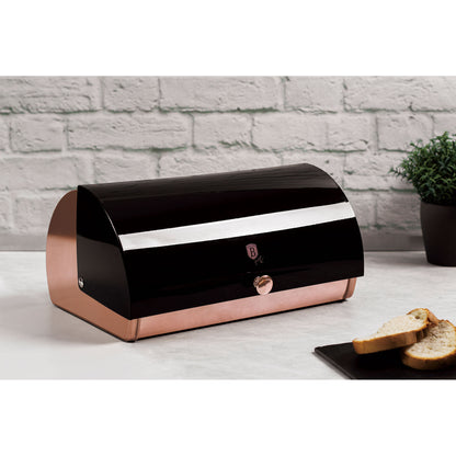 Panera De Mesa Para Guardar Pan Bollería, Tapa Deslizante, Acero Inoxidable, Diseño Moderno Berlinger Haus Black Rose, Oro Rosado/negro_4