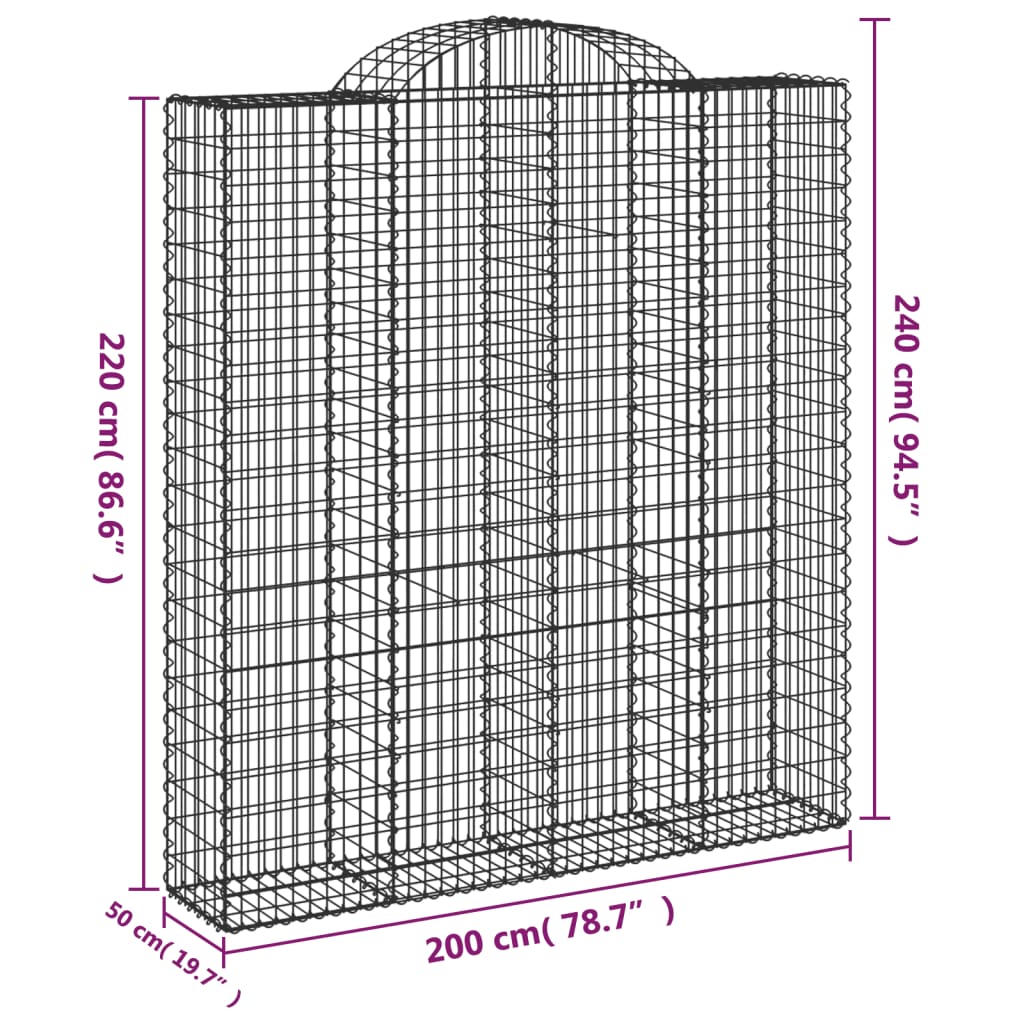 Cestas De Gaviones 2 Uds Forma De Arco Hierro 200x50x220/240 Cm_5