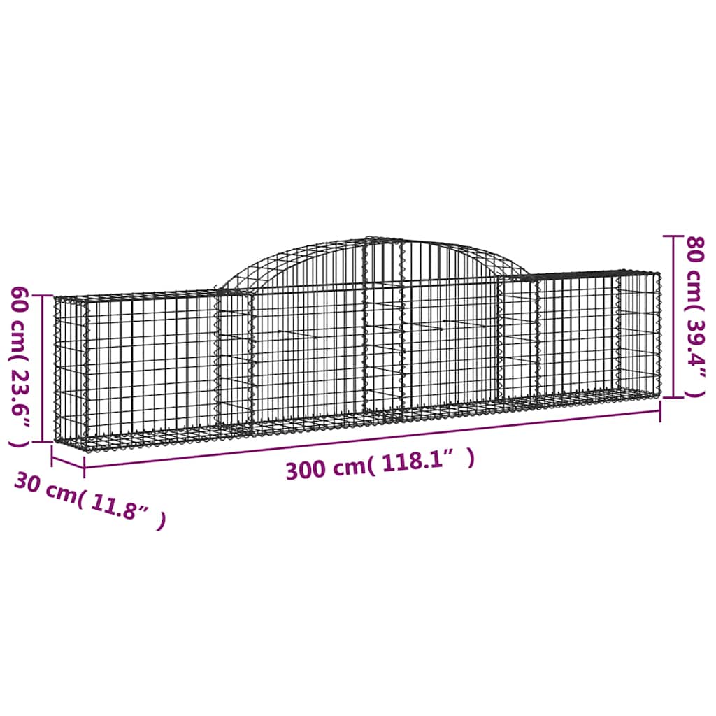 Cestas De Gaviones 4 Uds Forma De Arco Hierro 300x30x60/80 Cm_5