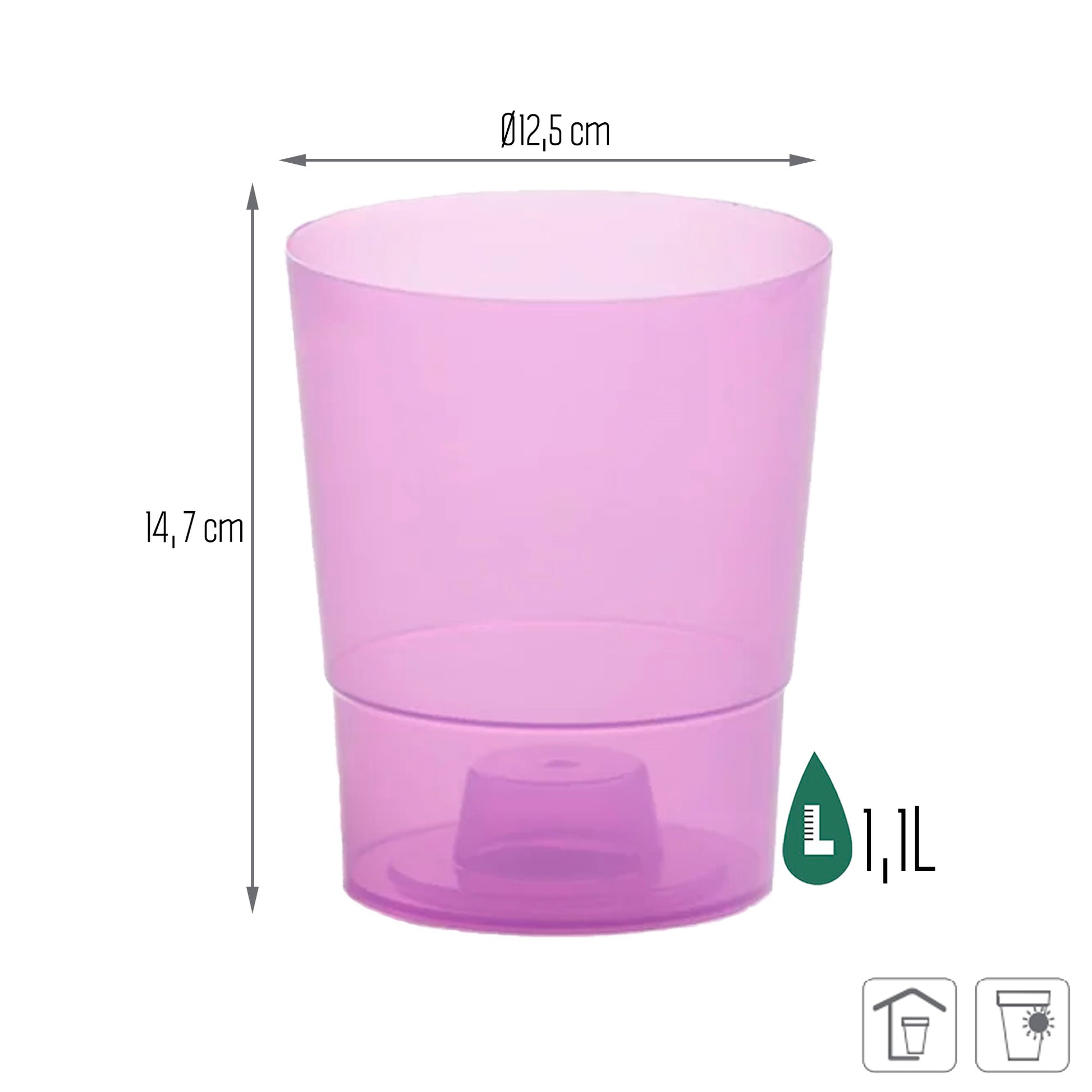 Maceta Coubi Orchid 1,1l., Dimensiones (mm) 125x125x147, Color Violeta Transparente