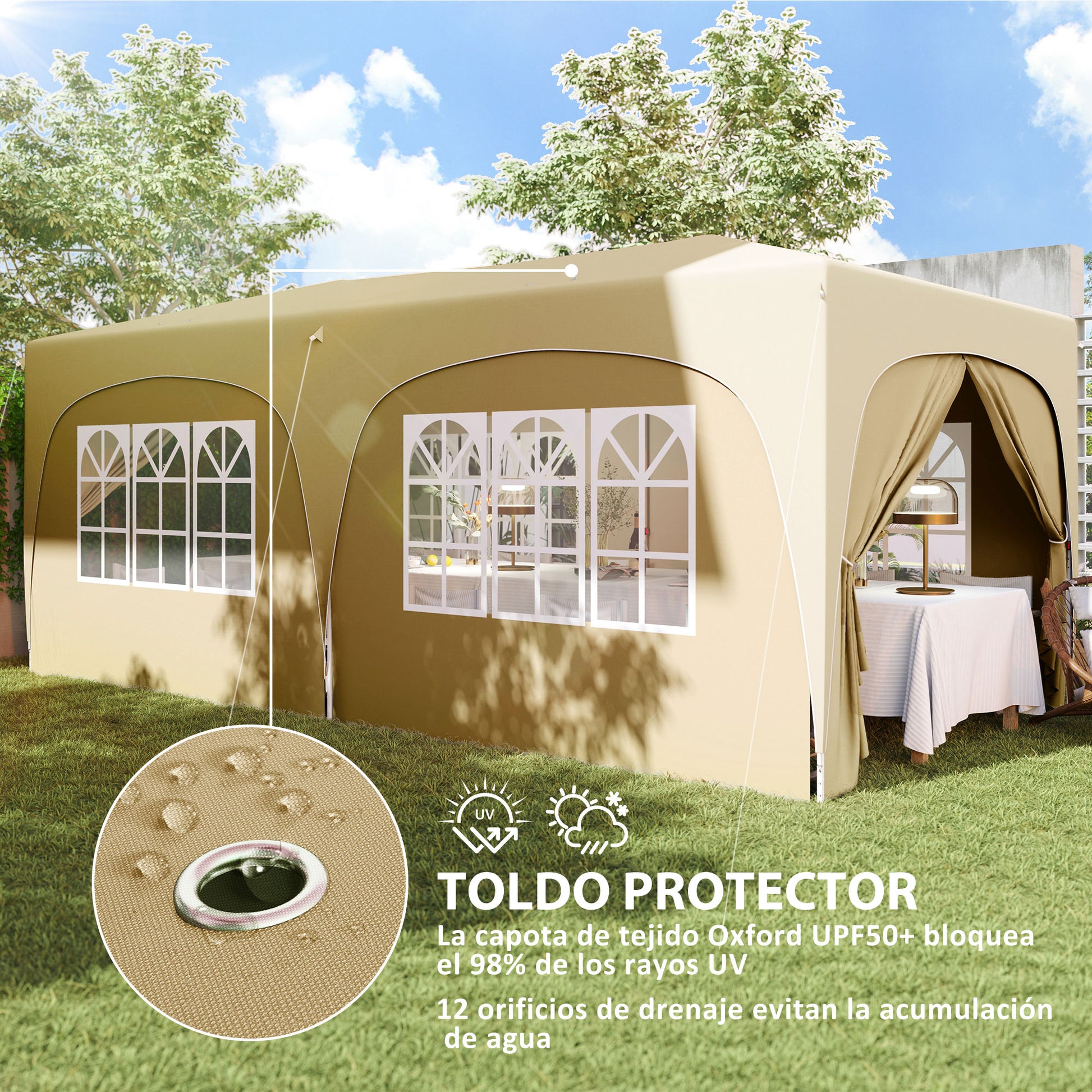 Outsunny Carpa Plegable Gazabo 3x6 M Con Paneles Laterales Upf50+ Arena_5