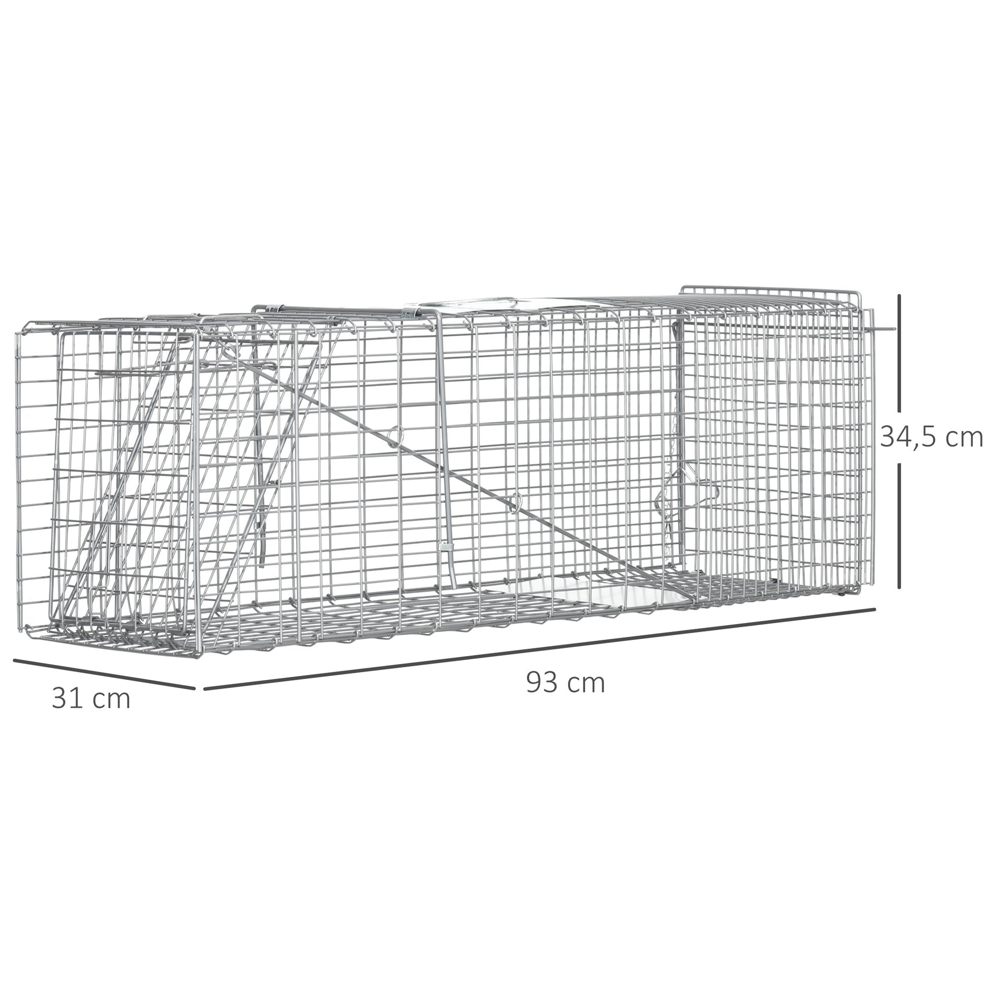 Outsunny Trampa Para Animales Vivos Plegable 93x31x34,5cm Con Puerta Y Asa Plata_2