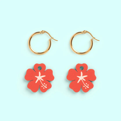 Pendientes Hibisco - Aro de Acero Quirúrgico y Bañado en Oro de 18k - Nature Vibes_2