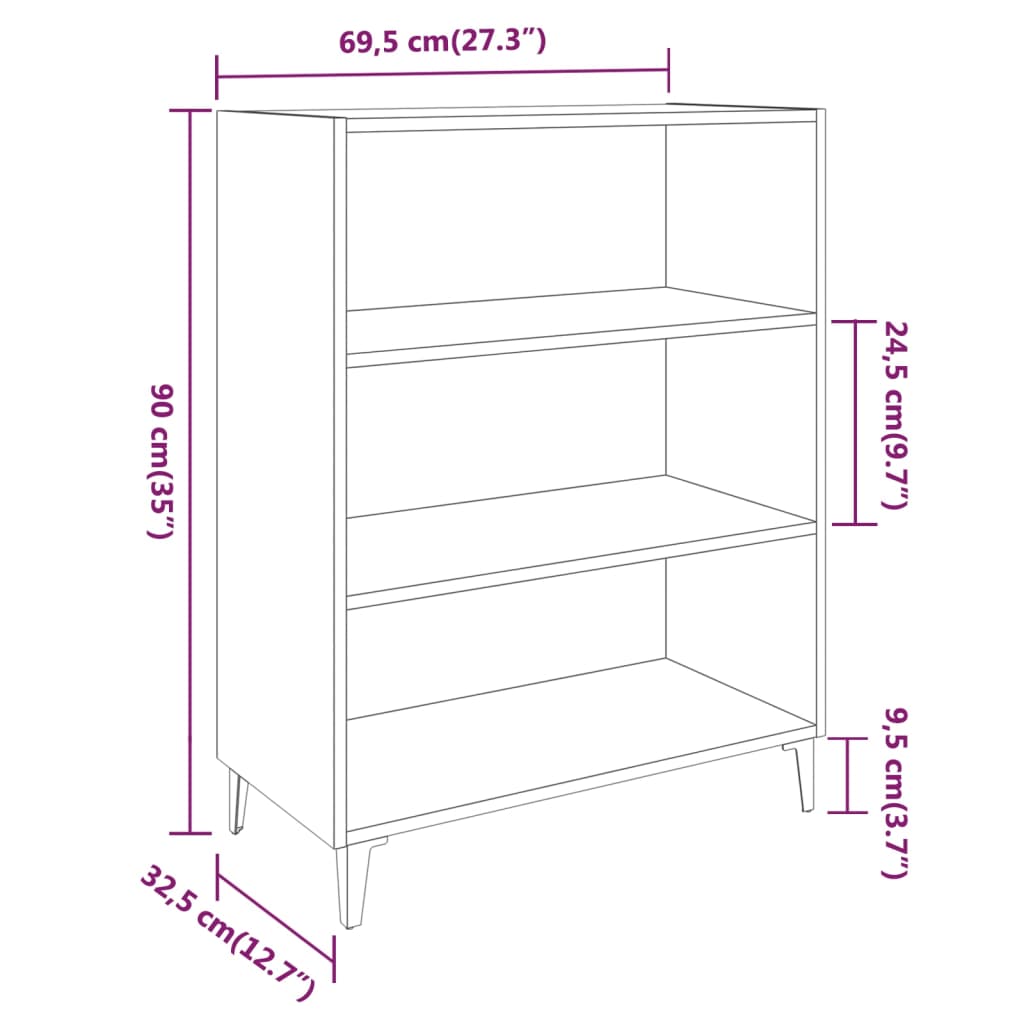 Aparador De Madera Contrachapada Roble Sonoma 69,5x32,5x90 Cm / Vetonek_2