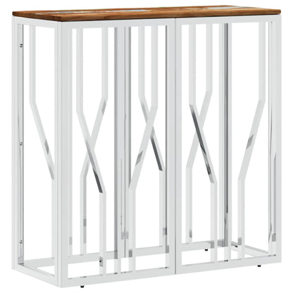Mesa Consola Acero Inoxidable Madera Maciza Reciclada Plateada_0