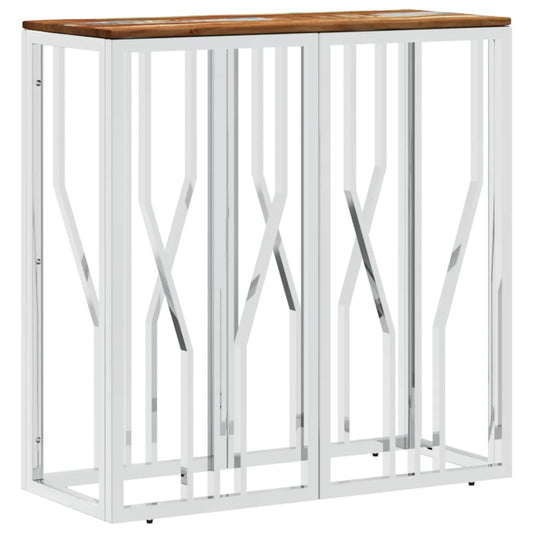 Mesa Consola Acero Inoxidable Madera Maciza Reciclada Plateada_0