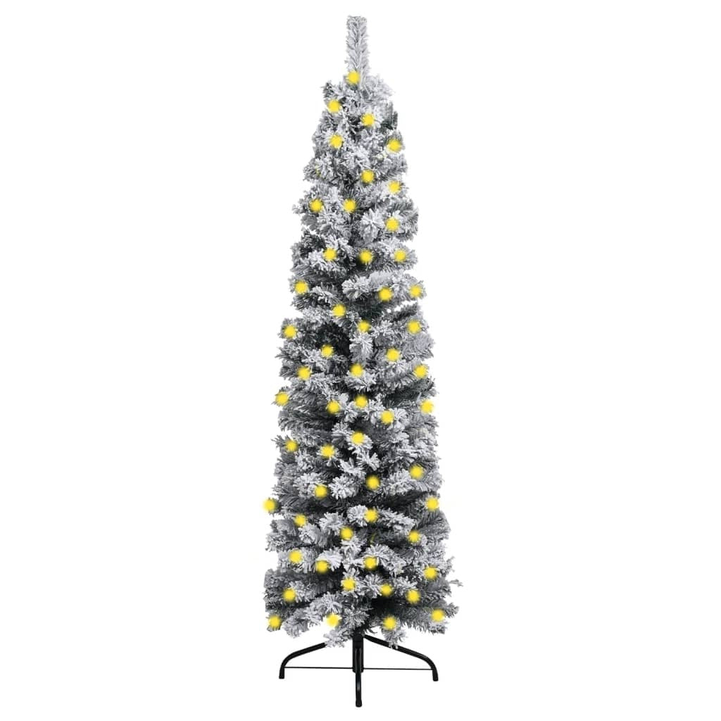 Vidaxl Árbol De Navidad Delgado Con Nieve Pvc Verde 180 Cm_0