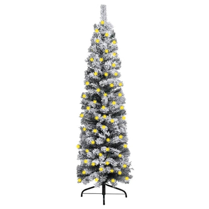 Vidaxl Árbol De Navidad Delgado Con Nieve Pvc Verde 180 Cm_0