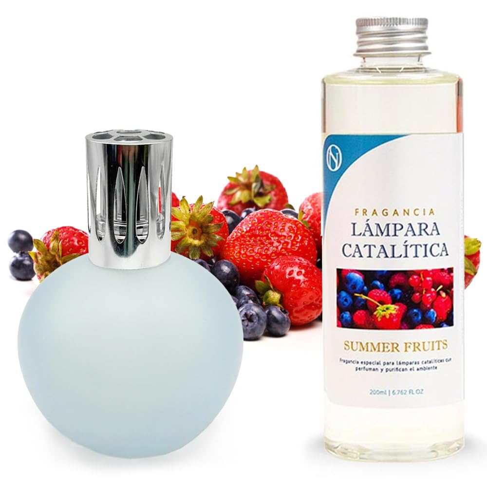 Lámpara Catalítica Azul Grisáceo Mate + Aroma Summer Fruits 200ml - Elimina Malos Olores, Impurezas Y Perfuma_0