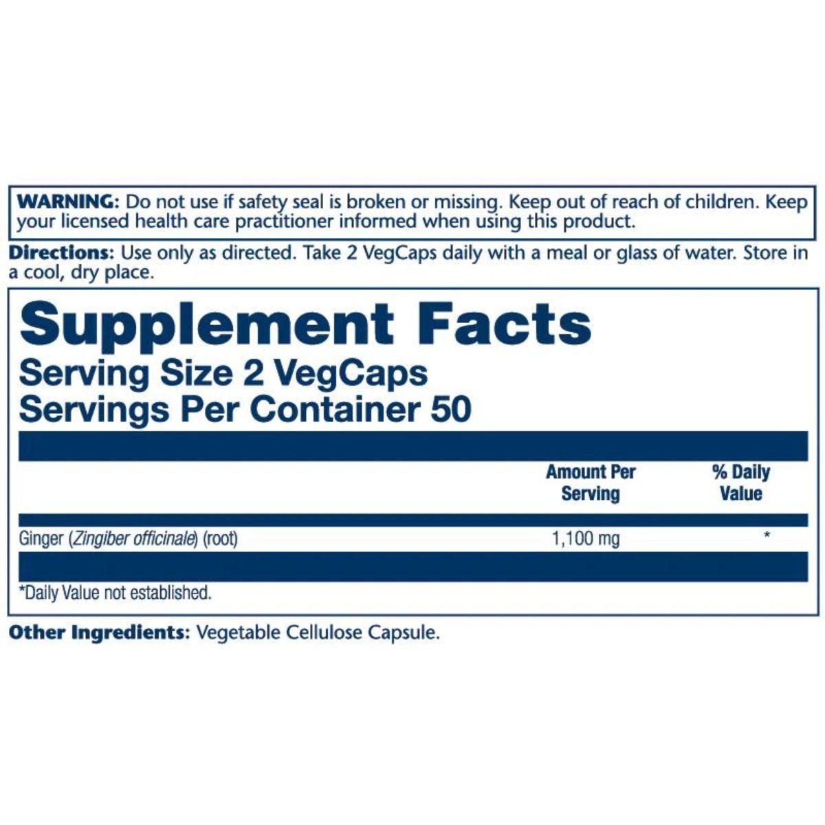 RAIZ DE GENGIBRE 1100 MG 100 cápsulas Solaray