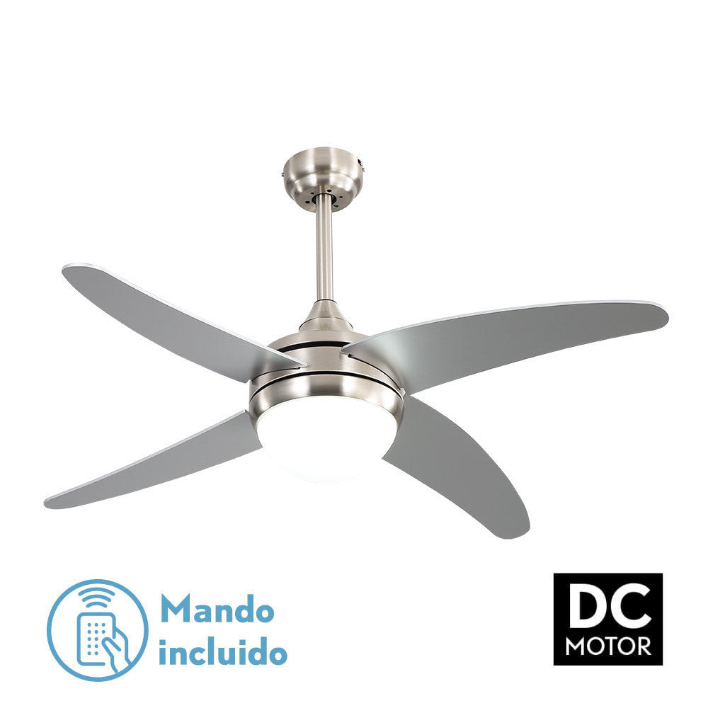 Ventilador 2xe27 Dc Klod Niquel/plata 4 Asp.6 Vel 117d C/remoto Y Temporizador_0