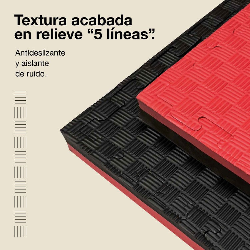 Jowy Tatami Puzzle 4cm 100x100cm, Pack 4 Unidades – Superficie 5 Líneas Negro/rojo_3