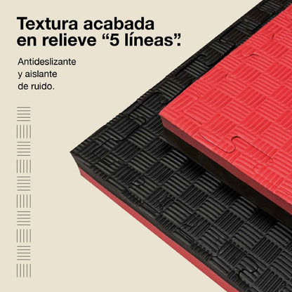 Tatami Puzzle 4cm 100x100cm – Superficie 5 Líneas Negro/rojo Jowy_3