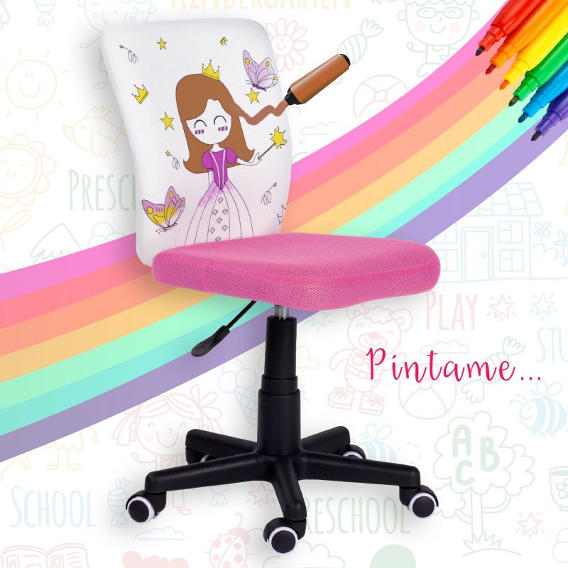 Silla De Estudio Infantil Píntame Malla, Rosa, 38,5cm X 77a85 X 39,6_1
