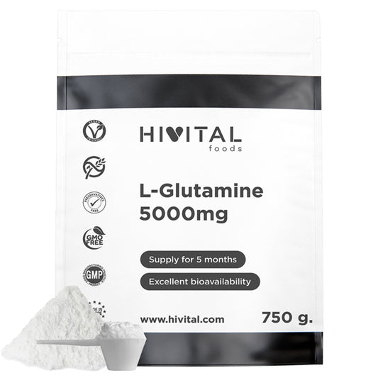 L-Glutamina 5000 mg Hivital 750 gramas de pó vegan