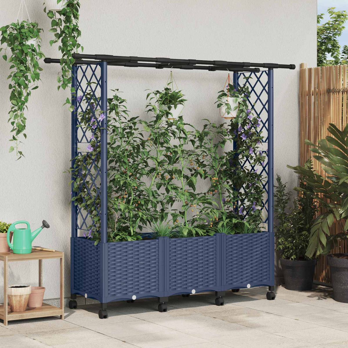 Cama Elevada Con Trellis Y Techo Gris 162,5 X 40 X 142 Cm Pp_1